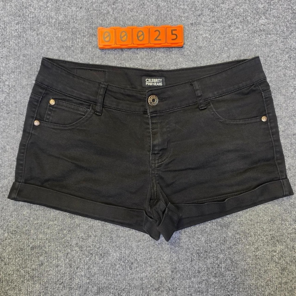 Celebrity Pink Jeans Black denim shorts with gold buttons. Size 11